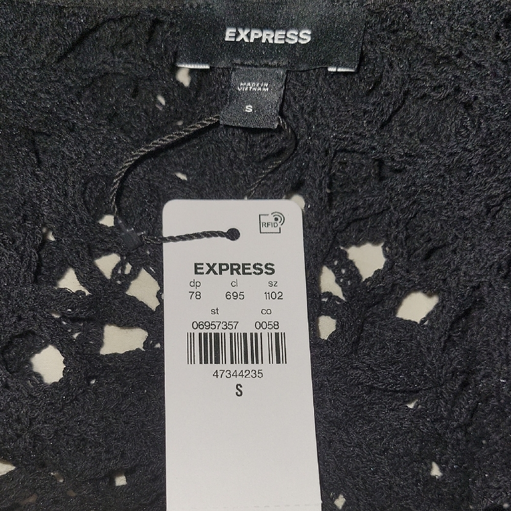 Express Women's Black Cardigan Crochet Long Sleeve NWT Sz SM  $12 - Picture 7 of 9